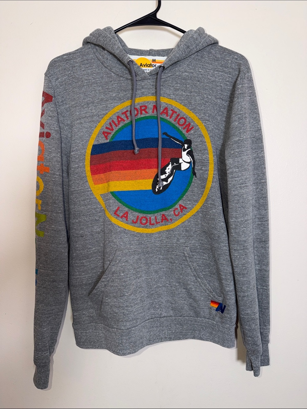 Aviator Nation Logo Pull Over Gray Hoodie Size M